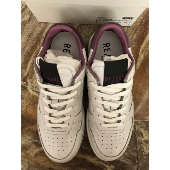 RE/DONE 80s Basketball Sneakers Leather Suede Low Top Shoes White Purple NWB 37