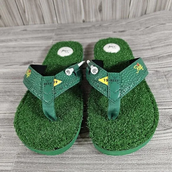 Reef Mulligan II Green Sandals - Golf Ball Turf Thong Shoes - Men's Size 9 - NEW