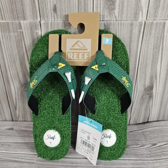 Reef Mulligan II Green Sandals - Golf Ball Turf Thong Shoes - Men's Size 9 - NEW
