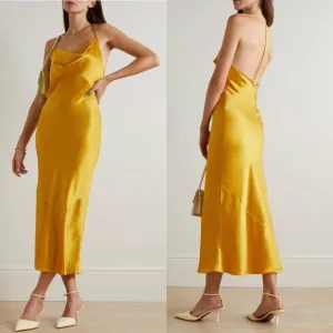 Reformation Torin Open-back Cowl Neck Midi Dress in Gold Size XL