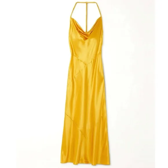 Reformation Torin Open-back Cowl Neck Midi Dress in Gold Size XL