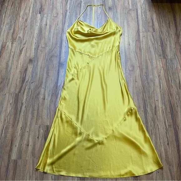 Reformation Torin Open-back Cowl Neck Midi Dress in Gold Size XL