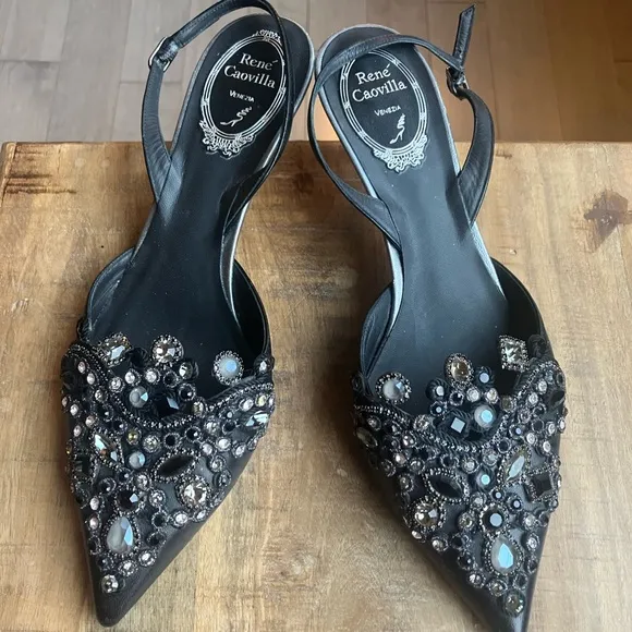 Rene Caovilla Black Embellished Women's Shoes
