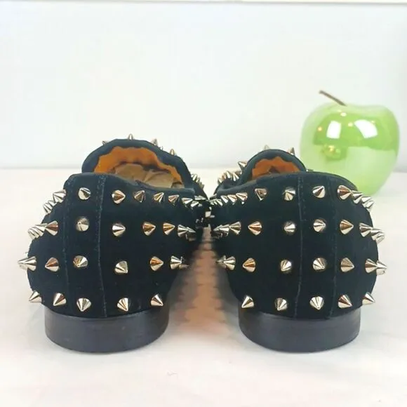 RESSO ROTH men's black suede gold studs and metal toe / chain loafers size 8