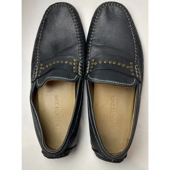 Robert Zur Sven Driving Loafers Glove Leather Black Mens Size 12M Luxury Shoe