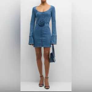 Rotate Birger Christensen Stretch Denim Mini Dress With Rose Belt Size 14