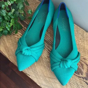 Rothy's Green Flats with Knotted Bow Detail