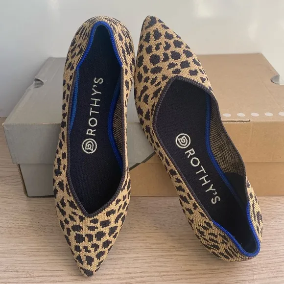 ROTHY'S  The Point Leopard Print Flats Women Slip on Shoes- Size 7