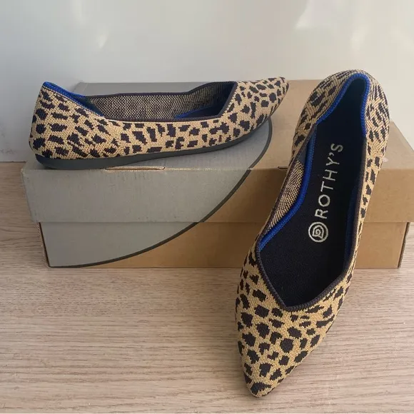ROTHY'S  The Point Leopard Print Flats Women Slip on Shoes- Size 7