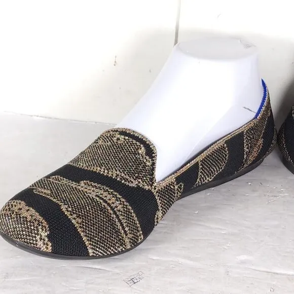 Rothy's Women's The Loafer US8,5 Black Golden Shimmer Slip On Flats Loafer Shoes