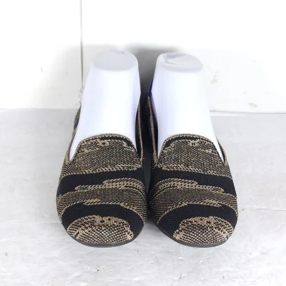 Rothy's Women's The Loafer US8,5 Black Golden Shimmer Slip On Flats Loafer Shoes