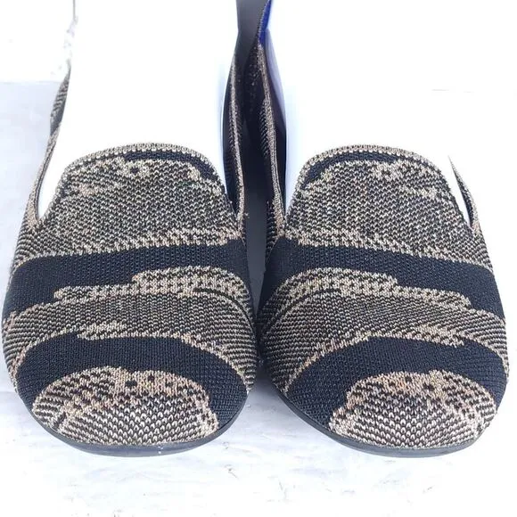 Rothy's Women's The Loafer US8,5 Black Golden Shimmer Slip On Flats Loafer Shoes