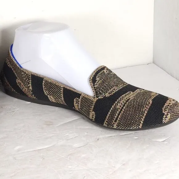 Rothy's Women's The Loafer US8,5 Black Golden Shimmer Slip On Flats Loafer Shoes