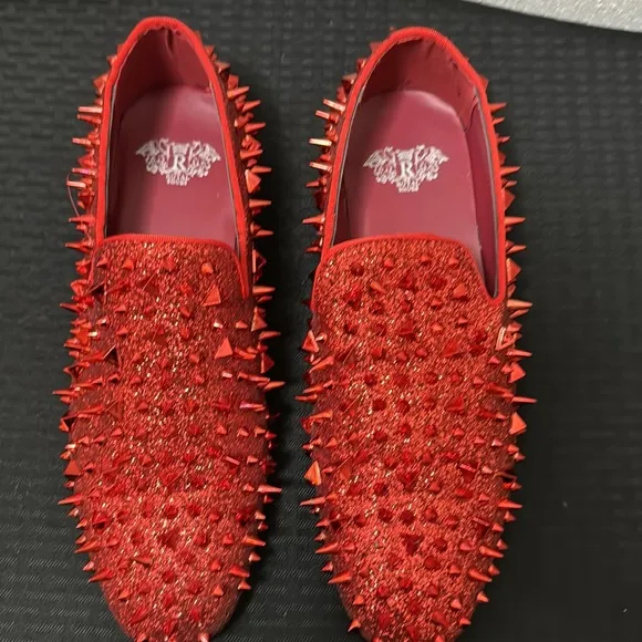 Royal Shoes Red Spikes Red Bottoms Mens Smoking Slip-on Dress Shoes Sizes 9 EUC