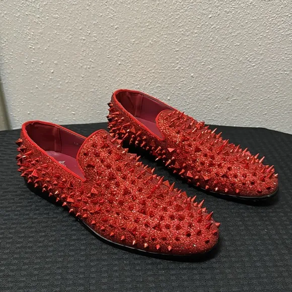 Royal Shoes Red Spikes Red Bottoms Mens Smoking Slip-on Dress Shoes Sizes 9 EUC