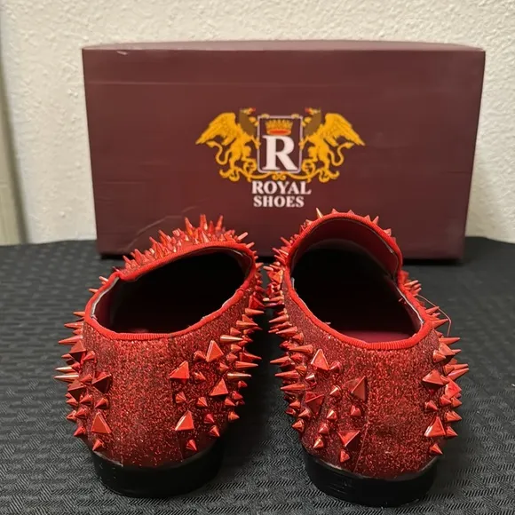Royal Shoes Red Spikes Red Bottoms Mens Smoking Slip-on Dress Shoes Sizes 9 EUC