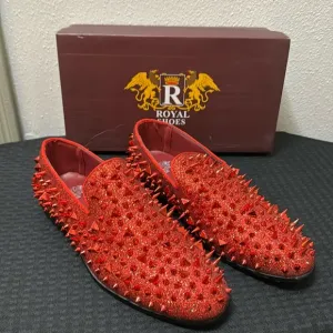 Royal Shoes Red Spikes Red Bottoms Mens Smoking Slip-on Dress Shoes Sizes 9 EUC