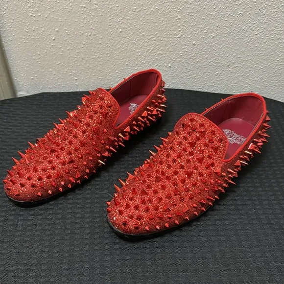 Royal Shoes Red Spikes Red Bottoms Mens Smoking Slip-on Dress Shoes Sizes 9 EUC