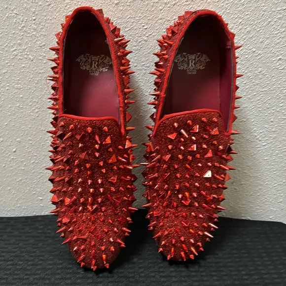 Royal Shoes Red Spikes Red Bottoms Mens Smoking Slip-on Dress Shoes Sizes 9 EUC