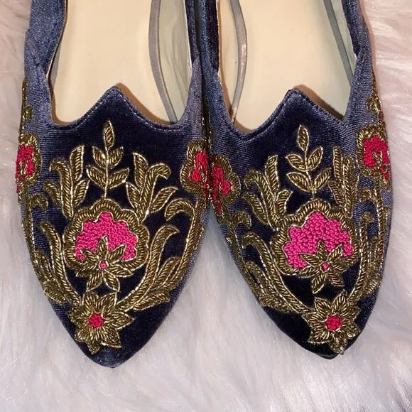 Rungg Gold Bloom handmade in India Velvet embellished shoes size 39/ US 8- 8.5