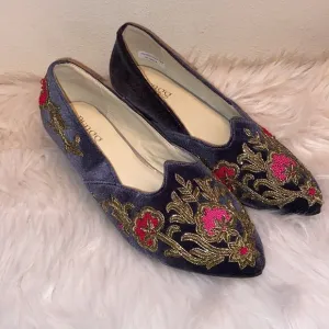Rungg Gold Bloom handmade in India Velvet embellished shoes size 39/ US 8- 8.5