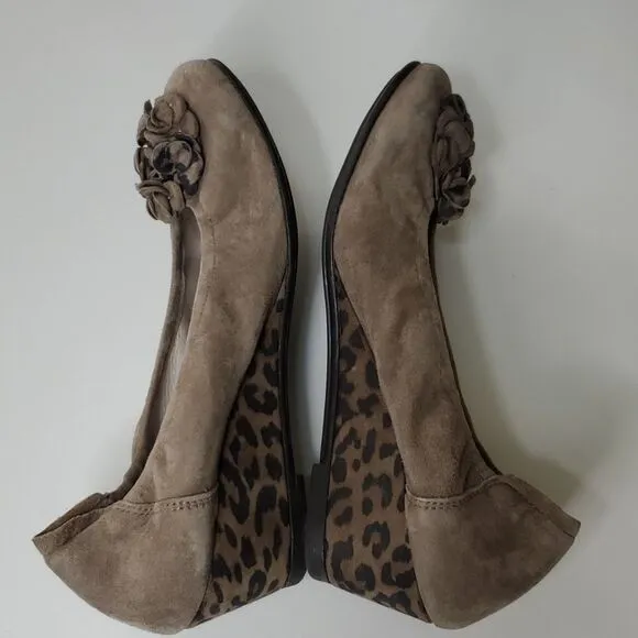 SABRINAS Spain leopard wedge heel taupe suede leather flats wedges shoes 36 / 6