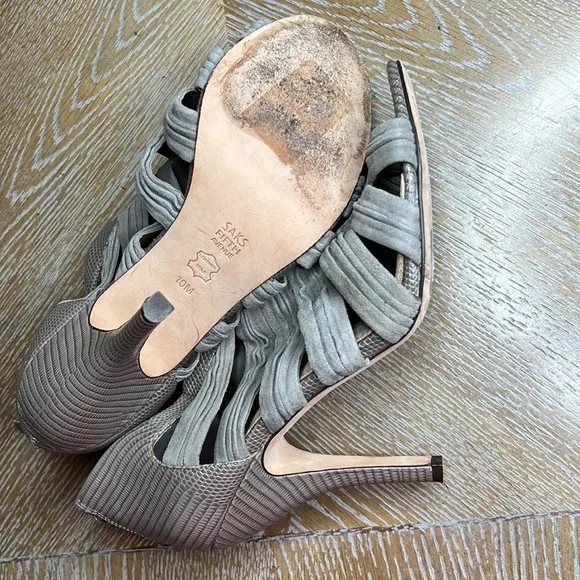 SAKS FIFTH AVENUE Taupe Grey Strappy Heel Sandals 10