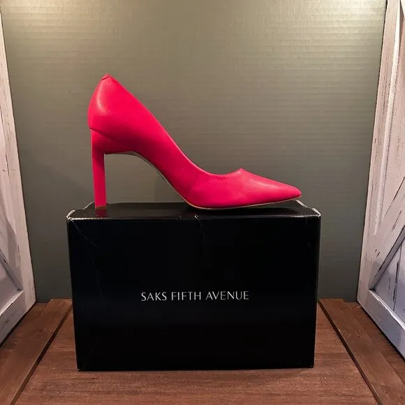 Saks Fifth Avenue Womens Pump Point Toe Leather Heels Shoes Pink 11M NWB