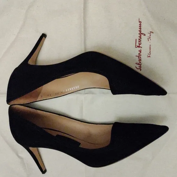 Salvatore Ferragamo &quot;Pauleen&quot; Black Suede Pumps