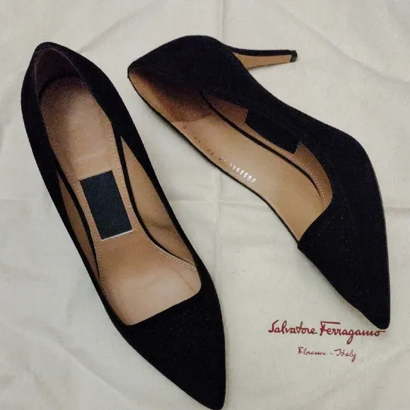 Salvatore Ferragamo &quot;Pauleen&quot; Black Suede Pumps