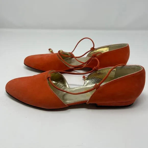Salvatore Ferragamo Ankle Strap Slip On Orange Shoes Size 7.5