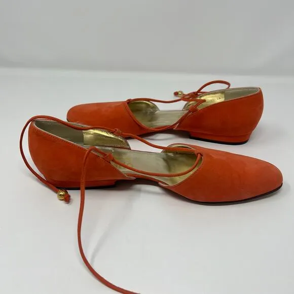 Salvatore Ferragamo Ankle Strap Slip On Orange Shoes Size 7.5