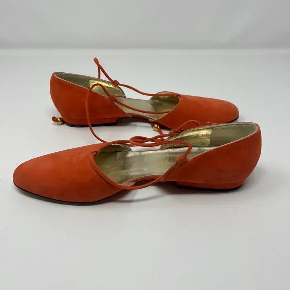 Salvatore Ferragamo Ankle Strap Slip On Orange Shoes Size 7.5