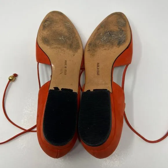 Salvatore Ferragamo Ankle Strap Slip On Orange Shoes Size 7.5