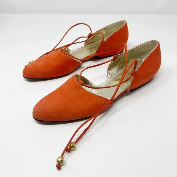 Salvatore Ferragamo Ankle Strap Slip On Orange Shoes Size 7.5