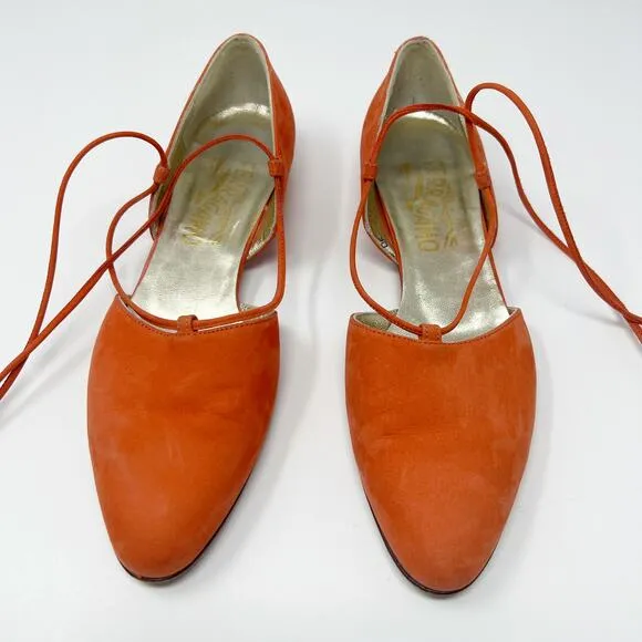 Salvatore Ferragamo Ankle Strap Slip On Orange Shoes Size 7.5