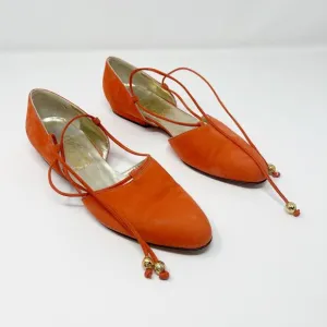 Salvatore Ferragamo Ankle Strap Slip On Orange Shoes Size 7.5