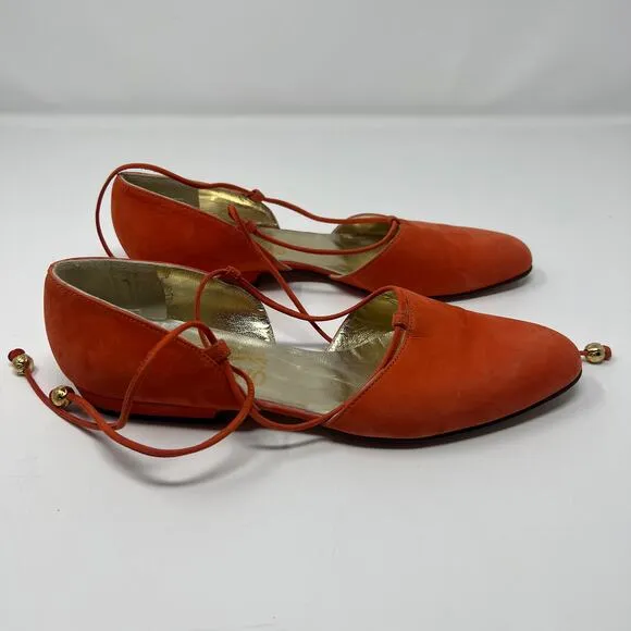 Salvatore Ferragamo Ankle Strap Slip On Orange Shoes Size 7.5