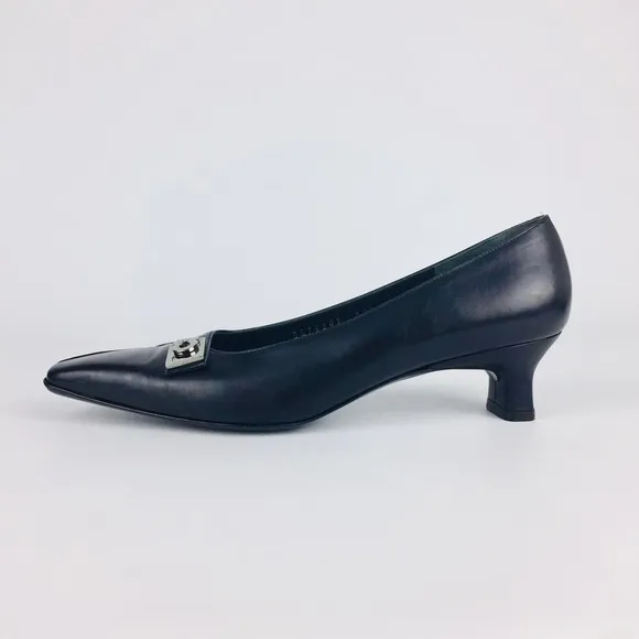 Salvatore Ferragamo Black Gancini Kitten Heel Pumps 6.5