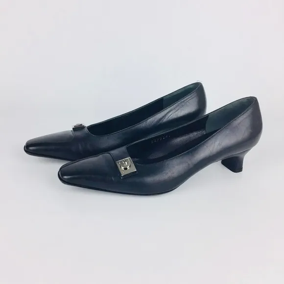 Salvatore Ferragamo Black Gancini Kitten Heel Pumps 6.5