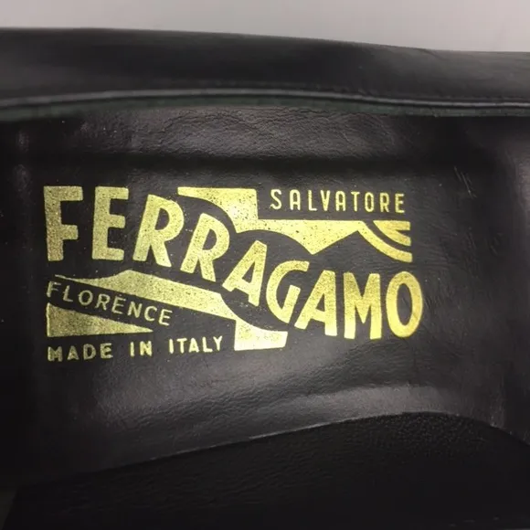 Salvatore Ferragamo Black Gancini Kitten Heel Pumps 6.5