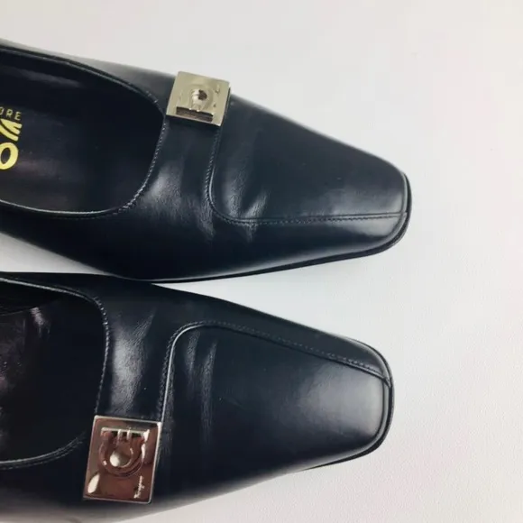Salvatore Ferragamo Black Gancini Kitten Heel Pumps 6.5
