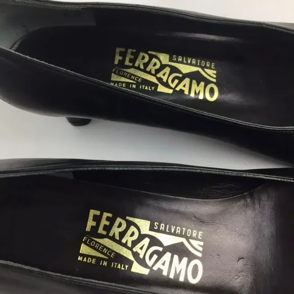 Salvatore Ferragamo Black Gancini Kitten Heel Pumps 6.5