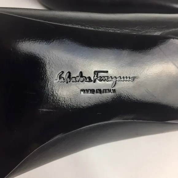 Salvatore Ferragamo Black Gancini Kitten Heel Pumps 6.5