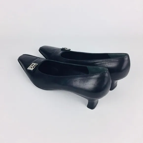 Salvatore Ferragamo Black Gancini Kitten Heel Pumps 6.5