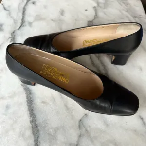 Salvatore Ferragamo Black Leather Heels Timeless Design