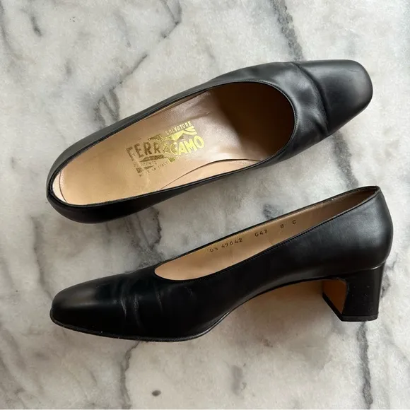 Salvatore Ferragamo Black Leather Heels Timeless Design