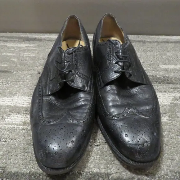 SALVATORE FERRAGAMO Black Leather Wingtip Brogue Oxford Shoes - Size US 9.5 D