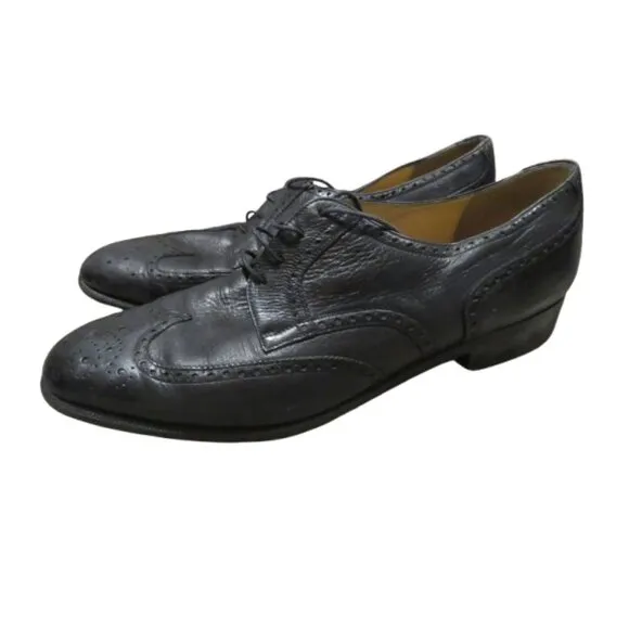 SALVATORE FERRAGAMO Black Leather Wingtip Brogue Oxford Shoes - Size US 9.5 D