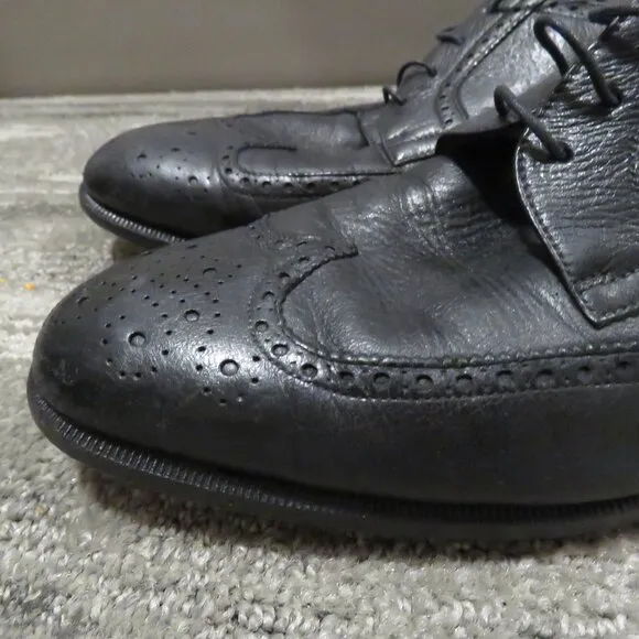 SALVATORE FERRAGAMO Black Leather Wingtip Brogue Oxford Shoes - Size US 9.5 D